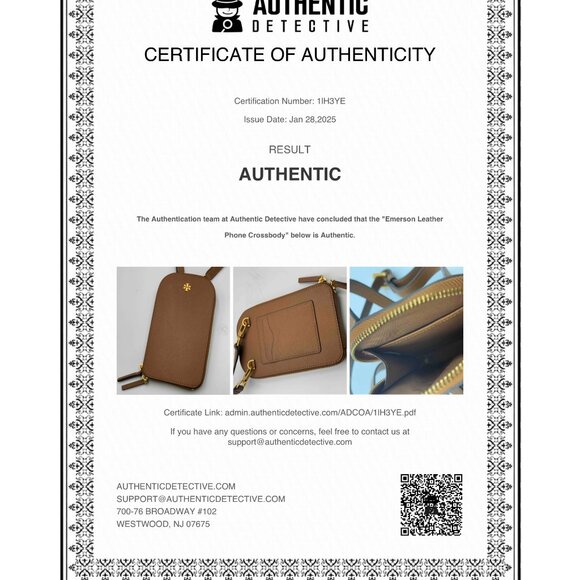 🆕 TORY BURCH 🧿 NWOT Emerson Phone Crossbody, Brown, Leather Strap - AUTH - Picture 15 of 15
